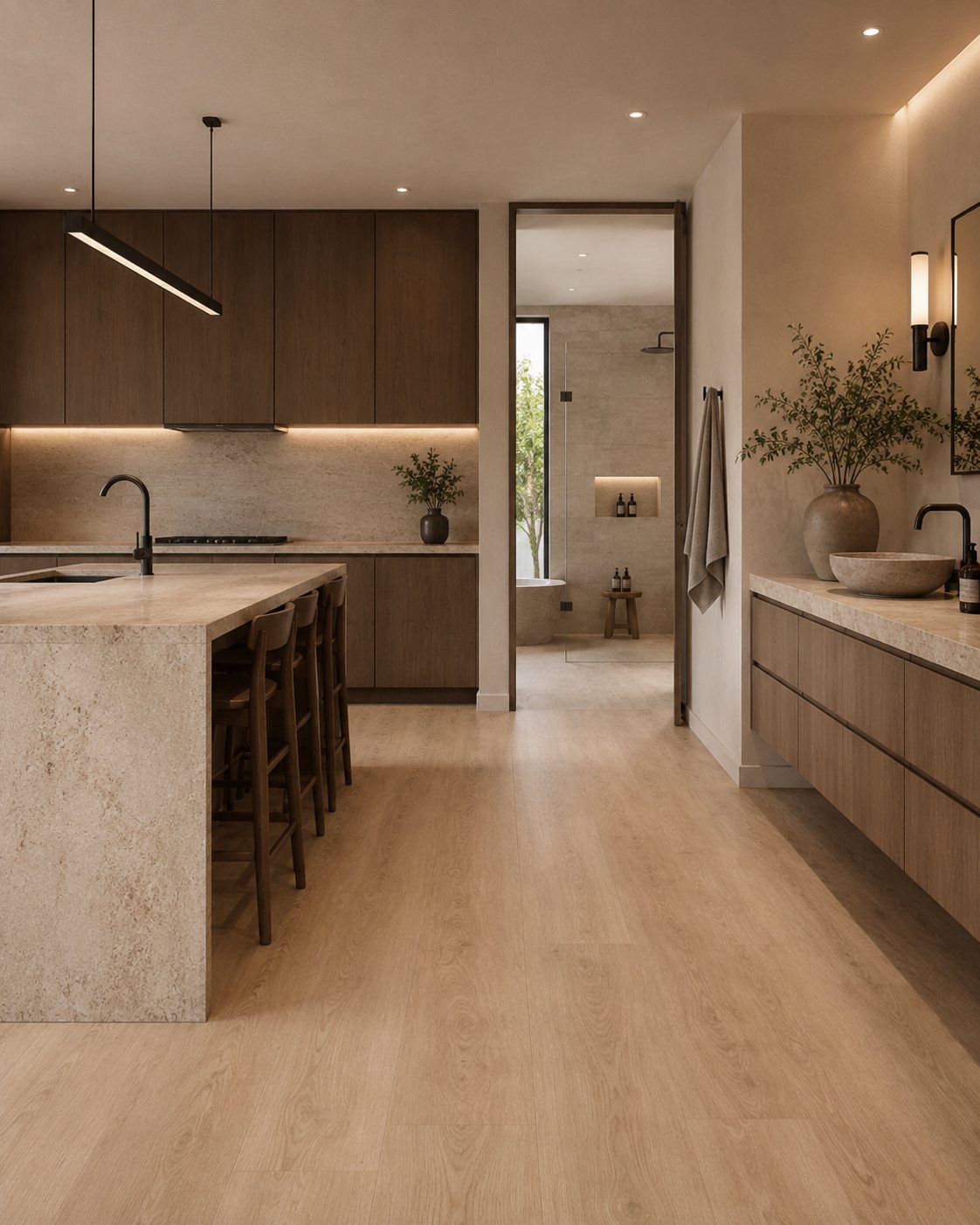 Piso SPC instalado sobre loseta sin obra, apariencia de madera, Nudra