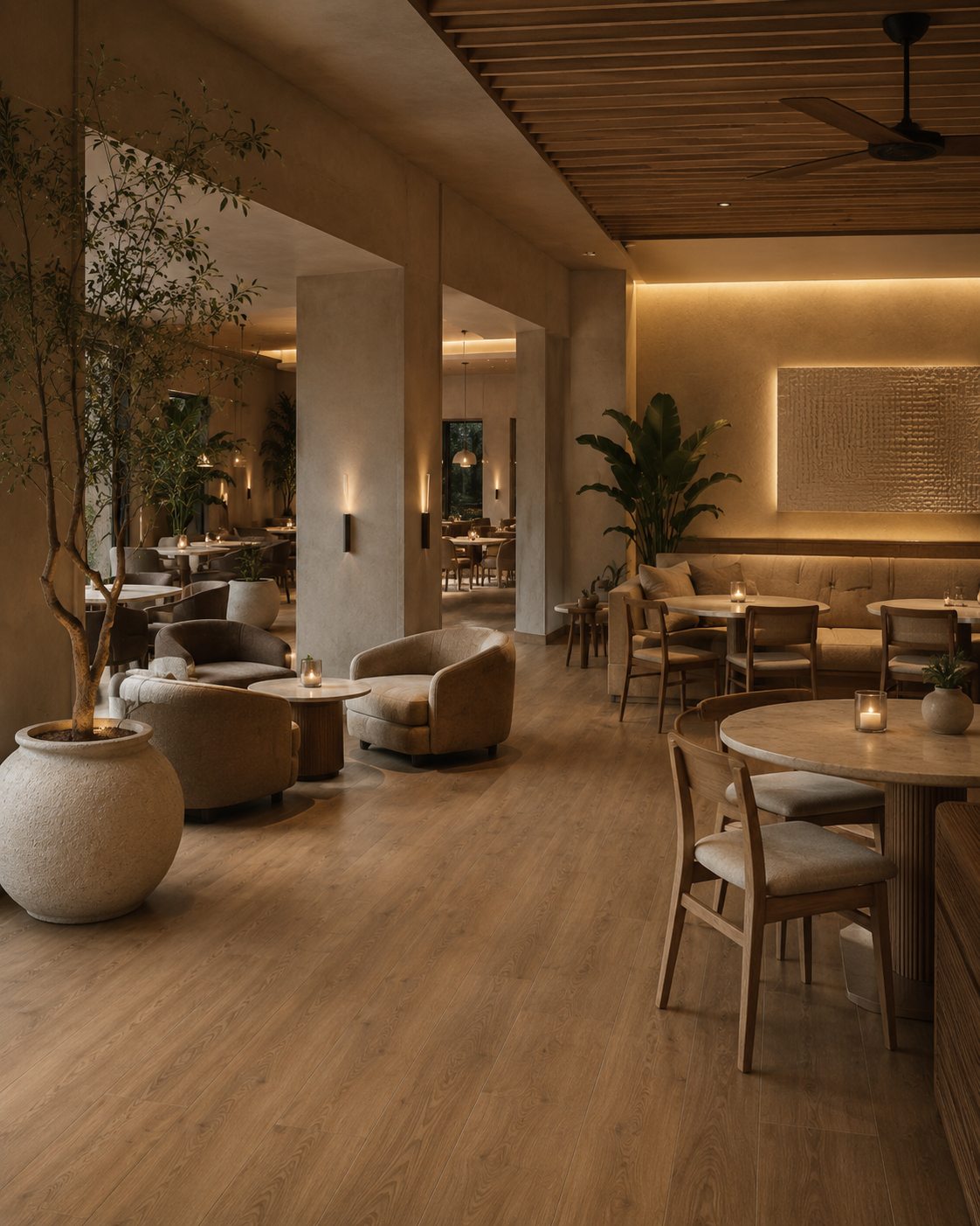 Piso SPC premium para hoteles y restaurantes, apariencia de madera, Nudra